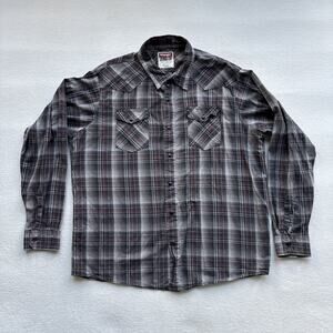 Wrangler Jeans Co Men X Large Plaid Western Shirt Pearl Snap Long Sleeve Gray